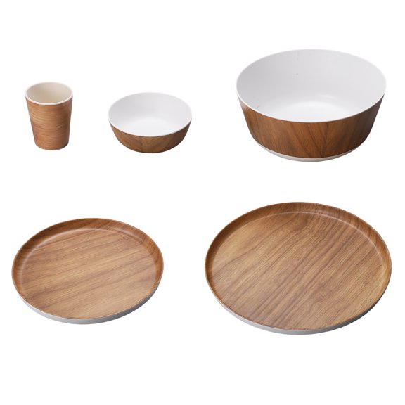Sorven Kitchen Dining Ware Set Melamine Dinnerware Set Wood Grain Pattern Serving Platter Kitchen Dining Ware Set for Indoor Outdoor Party Catering