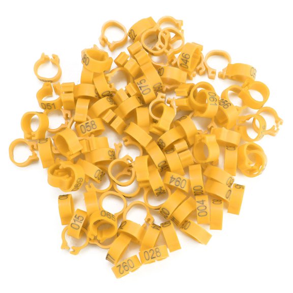 Sorven Leg Rings Leg 100PCS/Bag 8MM 001-100 Numbered Plastic Letter Bird Leg Bands Ringsyellow