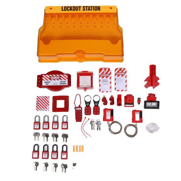 Sorven Lock Out Out Kits Station Lock Out Tag Out Kit Board, Easy Recognition Anti Impact 8 Padlocks Open Design Lockout Tagout Station with Transparent Cover for Flammable Environments