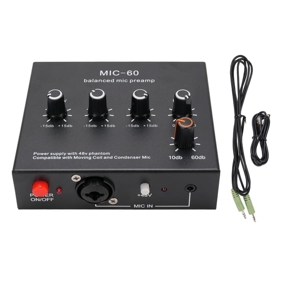 Sorven Mic Preamp 60dB Gain Mic Pre Amp, Studio Sound Quality with 48V Power, XLR 3.5 6.35 Outputs, Aluminum Alloy Construction, for SM7B, 55SH, Dynamic Condenser Microphones