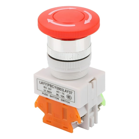 Sorven Mushroom Button SwitchLAY37-11ZS Self Locking Emergency Stop Mushroom Push Button Switch 22mm Mount LAY37-11ZS for Security