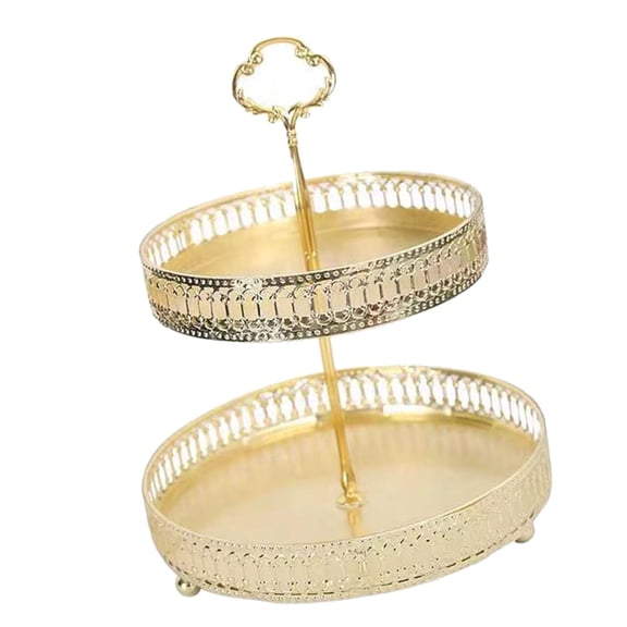 Sorven Pastry Tray Biscuits Dessert Display Plate, Elegant Gold Easy Cleaning Large Capacity Copper Double Layer Pastry Tray for Birthday Party Hollowed Out Vertical Grain