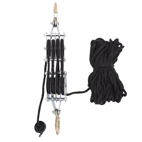 Sorven Pulley Block Pulley Hoist Rope Lock 661 lbs Capacity 4 Wheel Block and Tackle Pulley System 270 Degree Hook High Strength Wire Rope Rust for Lifting DIY