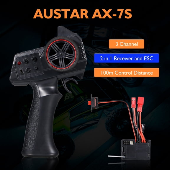 Sorven RC Car Receiver Car AX-7S 2.4G 3CH Transmitter Remote Controller with 2 in 1 Receiver ESC for 1/14 1/16 1/18 1/24 1/28 1/32 RC Car RC Boat