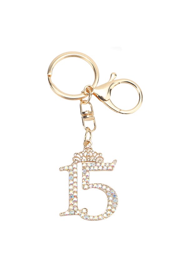 Rhinestone Number Pendant Keychain Sparkling Number Keychain, 15 Shaped Rhinestone Number Keychain Glitter for Handbags Green