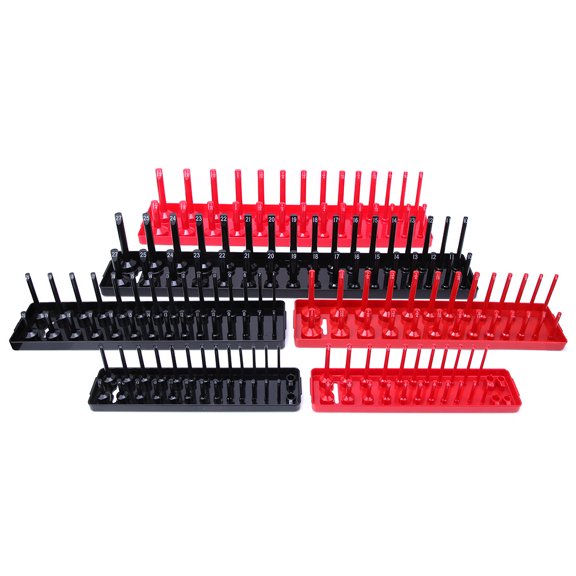 Sorven Socket Rack Socket 6PCS Metric/Inch Socket Holder Organizer Multifunction Plastic Socket Storage Rack Tray