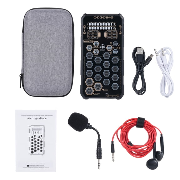 Sorven Sound Card Mixing ConsoleKaraoke K9 Handheld Live Sound Card Sound Board Set with Voice Change for Podacsting Broadcasting Singing Recording