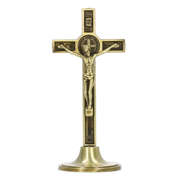 Sorven Standing Cross Crucifix Wall Cross, Hand Made Catholic Cross for Table Copper Color