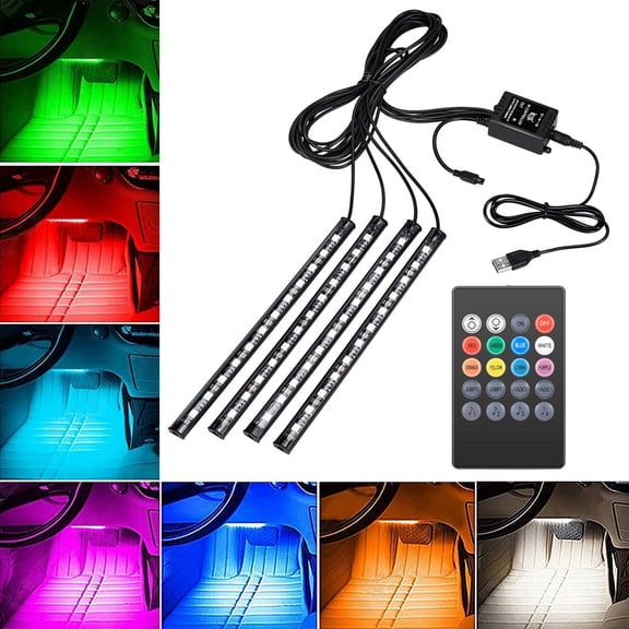 Sorven Strip Car LED Light Strip, EECOO 4pcs Car Interior Light Music LED Lighting Kit Underdash Lights with