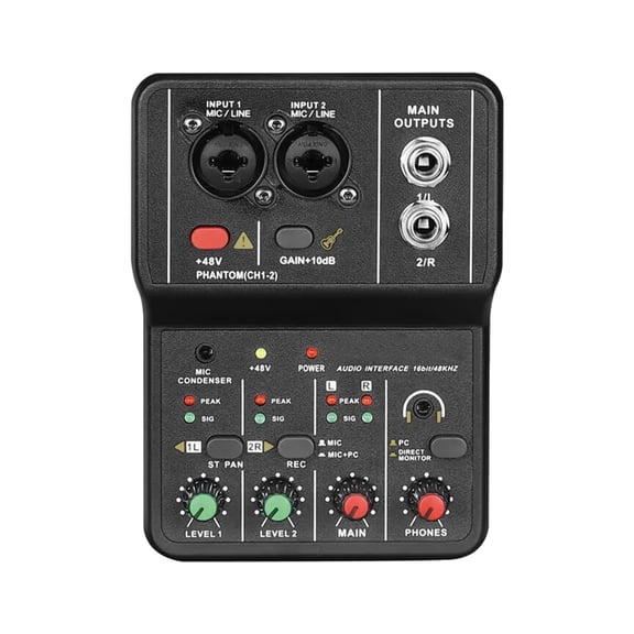 Sorven USB Drive Orchestration Audio Interface Professional Recording Sound Card 16bit/48kHz Mini USB Audio Interface Sound Card 2-In & 2-Out with 48V Phantom Power USB-B Cable Studio Recording