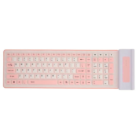 Sorven Wireless Silicone Keyboard 2.4G Keyboard, 103 Keys Silicone Keyboard for Office Pink
