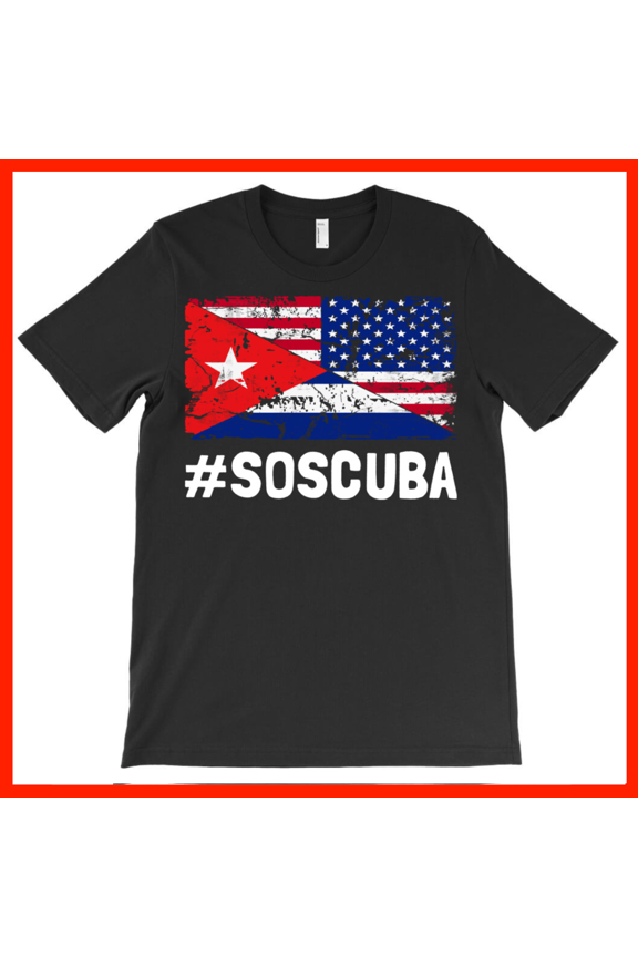 Sos CUBA T-Shirt - American & Cuban Flag Distress Graphic - Support Cuba Freedom AH3391, Premium for Unisex - Extended Sizes Up to 5XL