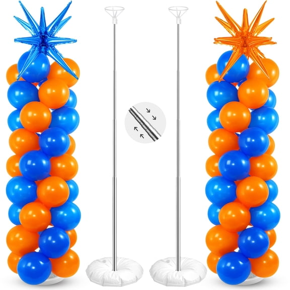 Sosation 2 Set Blue Orange Toy Inspired Cartoon Hedgehog Balloon Column Stand Kit with 2 Star Foil Balloons 120 Pcs Latex Balloon Adjustable Stands for Carnival Birthday Space Party Decorations A101