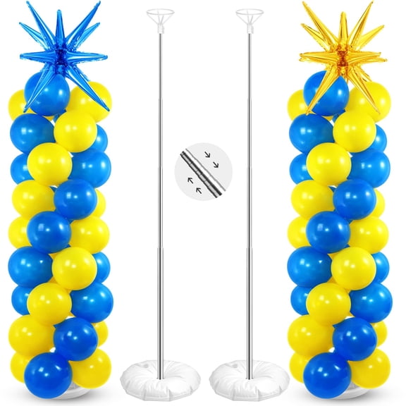 Sosation 2 Set Blue Yellow Toy Inspired Cartoon Hedgehog Balloon Column Stand Kit with 2 Star Foil Balloons 120 Pcs Latex Balloon Adjustable Stands for Carnival Birthday Space Party Decorations A101