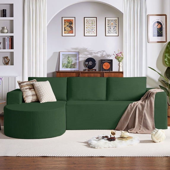Soscana 104.9" L Shaped Sectional Sofa with Chaise, Boneless Sofa Couch Corduroy Fluffy Couch with Deep Seat,for Living Room,Apartment, No Assembly
