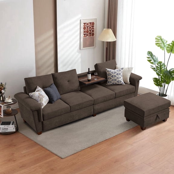 Soscana Oversized Sectional Sofa with Storage Ottoman,4 Seat L Shaped Couch with Coffee Table,Modern Living Room Seating Furniture for Living Room,Apartment,Office