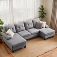 thumbnail image 1 of Soscana 110" Sectional Sofa U Shaped Couch with Double Chaise and Zippered Armrest Pillows, Modern Linen Sofa Oversized 4 Seater Couch for Living Room, Apartment, Office, Studio, 1 of 12