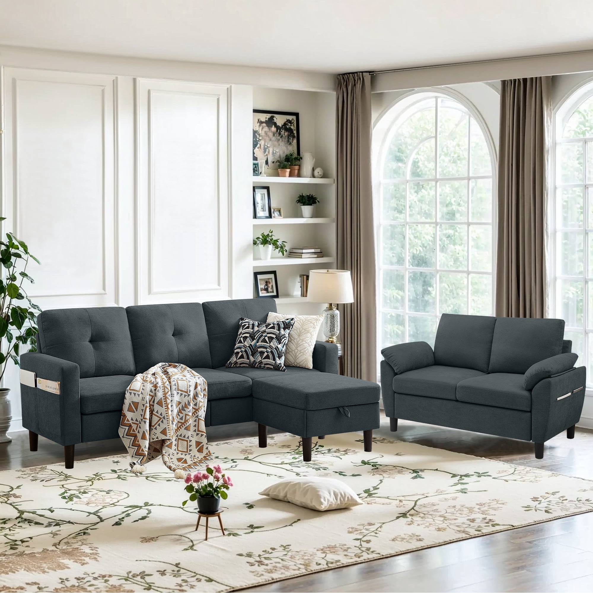 Soscana 2 Piece Living Room Furniture Set,Modern Linen Sectional Sofa ...