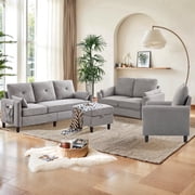Soscana 4 Piece Sofa Set,Convertible Sectional Sofa Couch with Storage Ottoman and Storage Pockets, L Shaped 3 Seater+Reversible Ottoman+Loveseat+Accent Chair,Living Room Furniture Set for Apartment