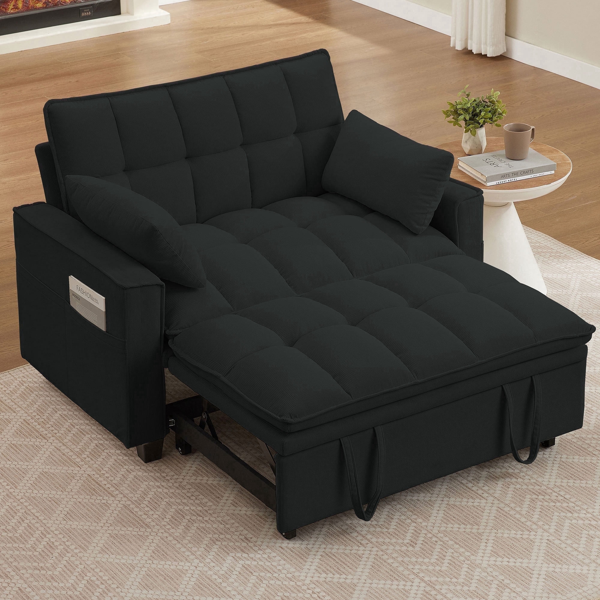 Soscana Convertible Sofa Bed Loveseat with Adjustable Backrest,3 in 1 Sleeper Sofa Pull Out Bed Reclining Couch with 2 Lumbar Cushions and Storage Side Pockets for Living Room,Apt,Office,Studio