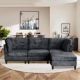 thumbnail image 1 of Soscana 99" Sectional Sofa Couch with Reversible Ottoman for Living Room,Chenille L Shaped 4 Seater,Fits for Living Room,Apartment,Office,Studio,Dark Gray, 1 of 9