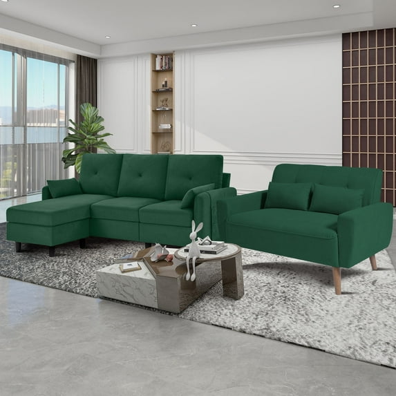 Soscana Convertible L Shaped Sectional Sofa and Loveseat, 3 Seat Sofa Couch with Storage Ottoman and Love Seat, Couch and Loveseat Set for Living Room Office Apartment Bedroom