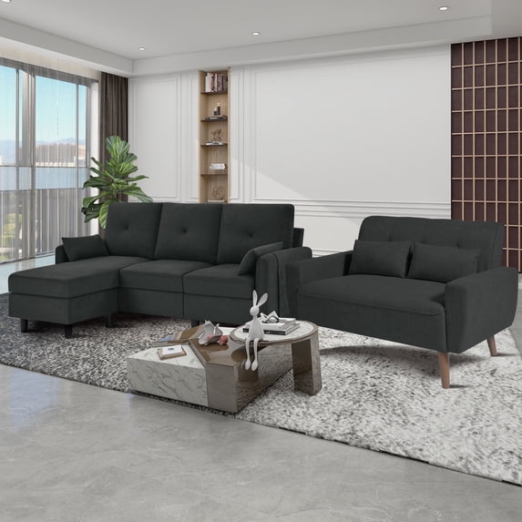 Soscana Living Room Furniture Set,Convertible L Shaped Sectional Sofa Couch and Loveseat, 3 Seater with Storage Ottoman and 2 Seater, Modern Seating Set for Apartment Living Room Office Studio