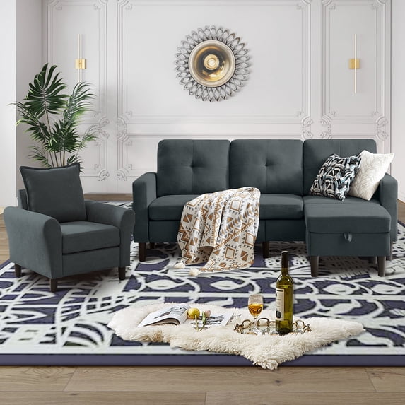 Soscana Sectional Sofa 3 Seat L Shaped Couch with Storage Ottoman & Accent Chair,Modern Living Room Furniture Set for Small Space Home Apartment Office Studio