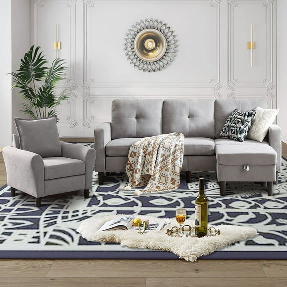 Soscana Sectional Sofa 3 Seat L Shaped Couch with Storage Ottoman & Accent Chair,Modern Living Room Furniture Set for Small Space Home Apartment Office Studio
