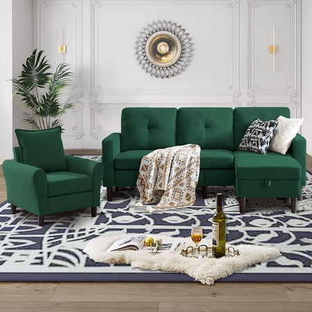 Soscana Sectional Sofa 3 Seat L Shaped Couch with Storage Ottoman & Accent Chair,Modern Living Room Furniture Set for Small Space Home Apartment Office Studio