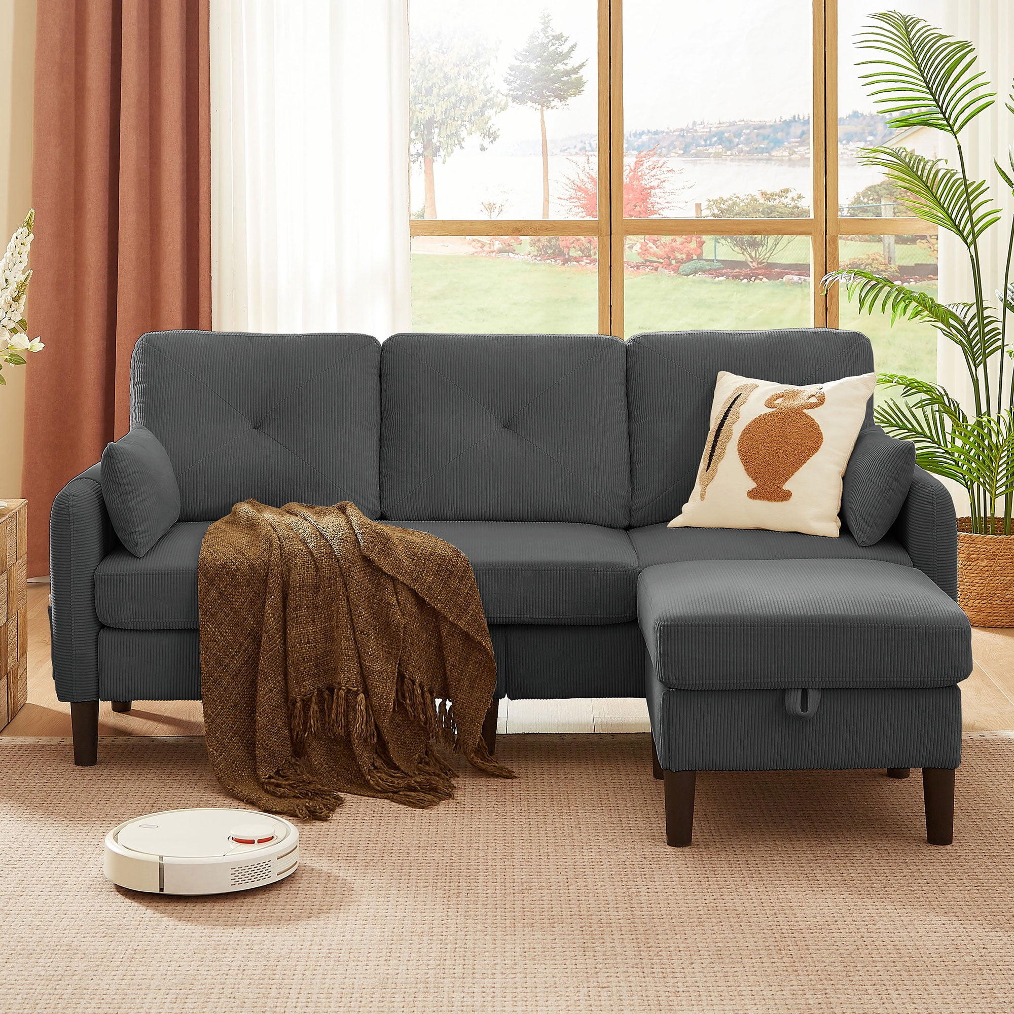 オットマン 4 Piece Living Room Furniture Set,Convertible Sectional Sofa Set