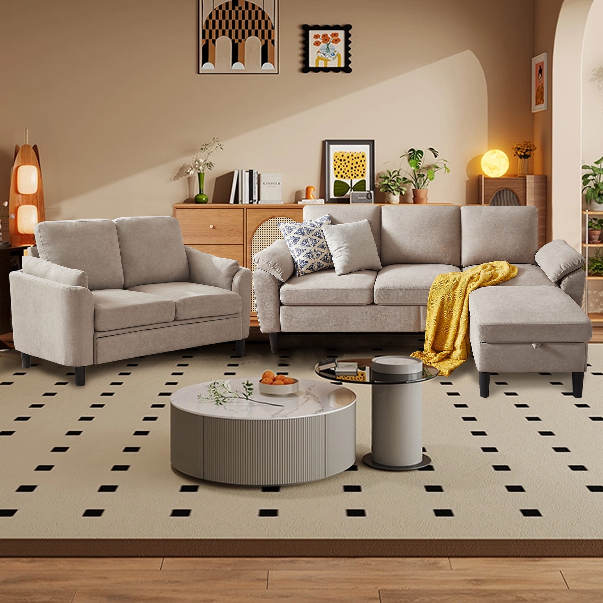Soscana Sectional Sofa with Reversible Storage Ottoman and Loveseat ...