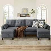 Soscana 101" Sectional Sofa with 2 Storage Ottoman,U Shaped 4 Seat Couch with Reversible Footstool and Side Pockets,Modern Convertible Sofa Couch for Living Room Home Apartment Office Studio