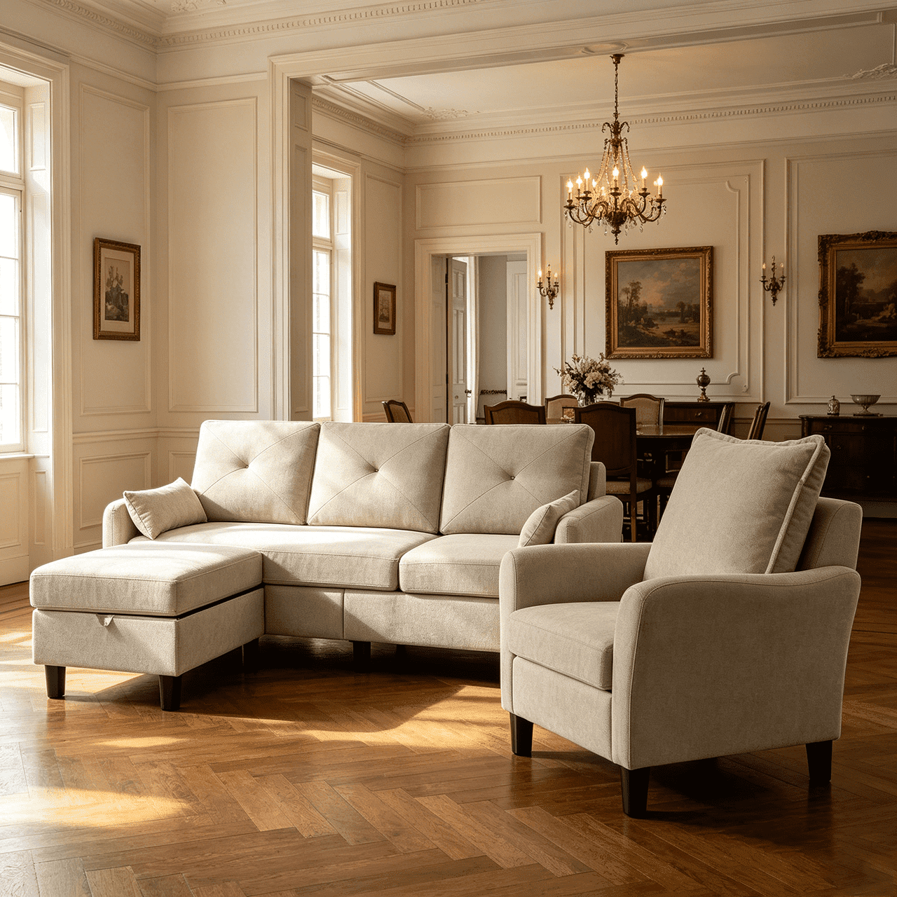 Soscana Living Room Furniture Set,Convertible Sectional Sofa with ...