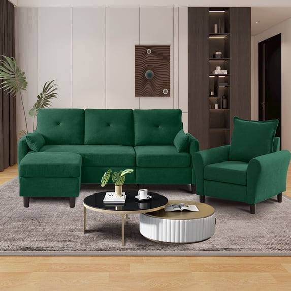 Soscana Convertible Sectional Sofa with Storage Ottoman and Accent Chair, 3 Seat L Shaped Couch with Armchair,Modern Living Room Furniture Set for Home Office Apartment Studio
