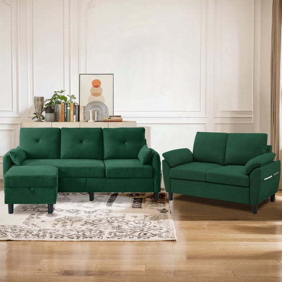 Soscana Living Room Furniture Set,Convertible Sectional Sofa with Storage Ottoman and Loveseat,Modern Linen 5 Seat L Shaped Couch Sofa Set with Side Pocket for Living Room,Office,Apartment,Studio