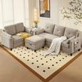 thumbnail image 1 of Soscana Convertible Sectional Sofa with Storage Ottoman and Loveseat, 3 Seater L Shaped Couch with Reversible Chaise and Storage Pockets for Living Room Apartment Studio Office,Beige, 1 of 8