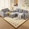 thumbnail image 1 of Soscana Convertible Sectional Sofa with Storage Ottoman and Loveseat, 3 Seater L Shaped Couch with Reversible Chaise and Storage Pockets for Living Room Apartment Studio Office,Light Gray, 1 of 8