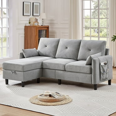 Soscana Convertible Sectional Sofa with Storage Ottoman and Side Pocket,3 Seat L-shaped Sofa Couch with Armrest Pillows,Modern Sofa Couch with Chaise for Living Room Apartment Office Small Space