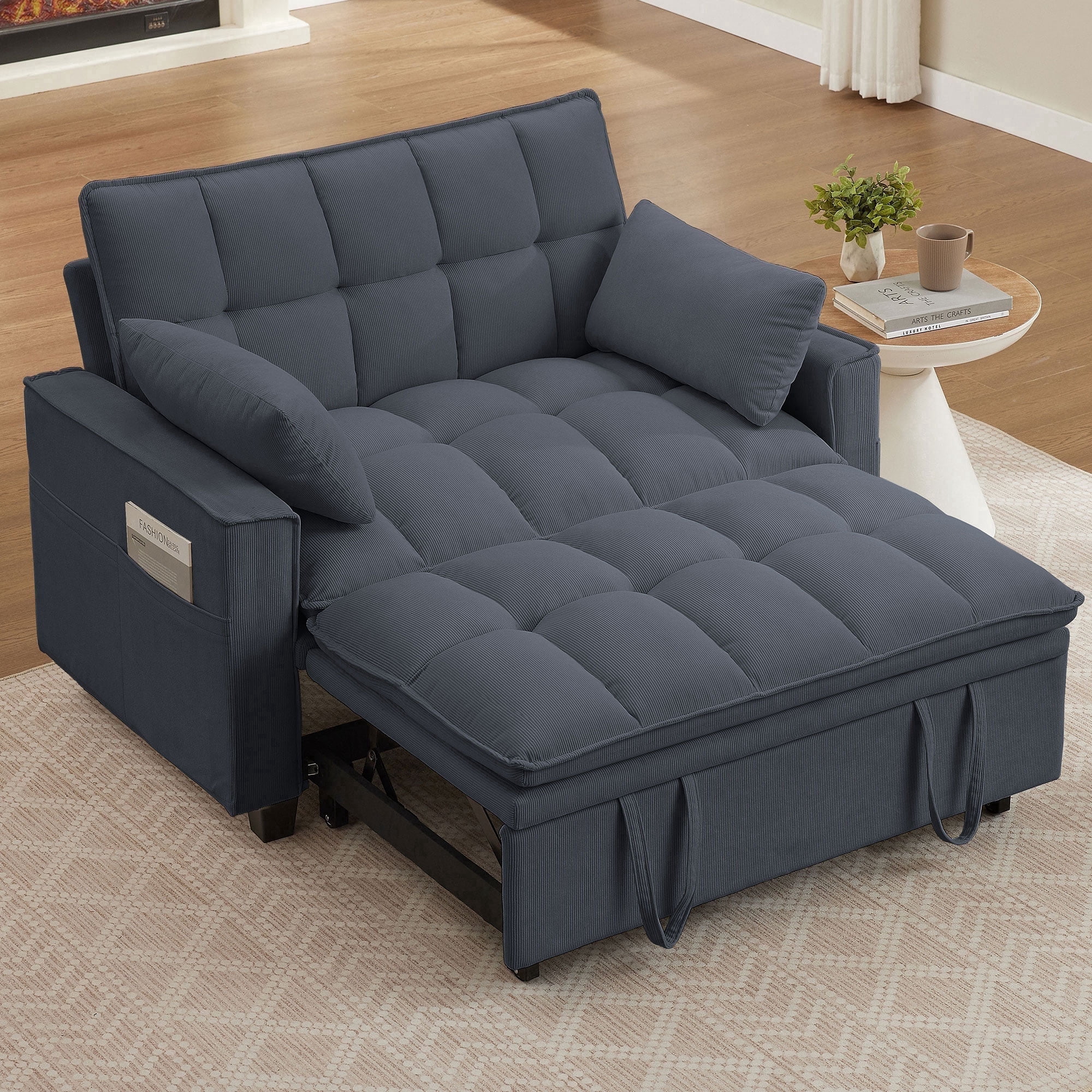 Soscana Convertible Sofa Bed Loveseat with Adjustable Backrest,3 in 1 Sleeper Sofa Pull Out Bed Reclining Couch with 2 Lumbar Cushions and Storage Side Pockets for Living Room,Apt,Office,Studio
