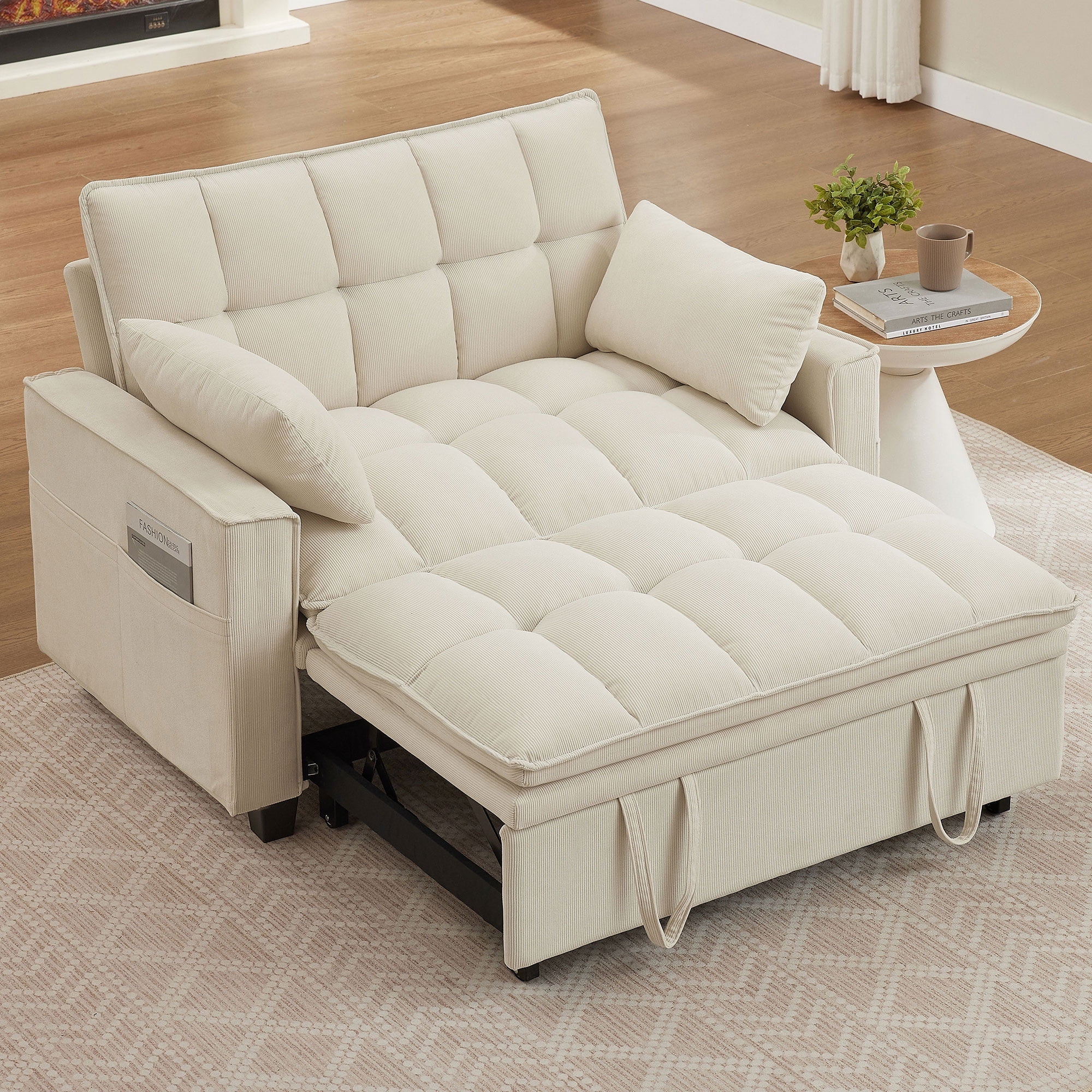 Soscana Convertible Sofa Bed Loveseat with Adjustable Backrest,3 in 1 Sleeper Sofa Pull Out Bed Reclining Couch with 2 Lumbar Cushions and Storage Side Pockets for Living Room,Apt,Office,Studio