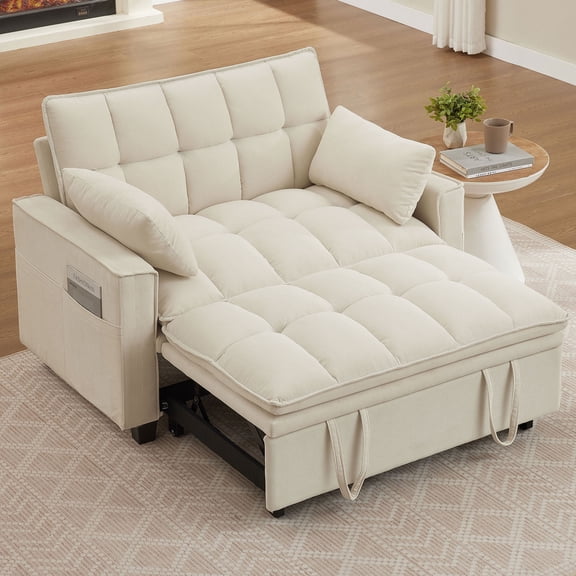 Soscana Convertible Sofa Bed Loveseat with Adjustable Backrest,3 in 1 Sleeper Sofa Pull Out Bed Reclining Couch with 2 Lumbar Cushions and Storage Side Pockets for Living Room,Apt,Office,Studio