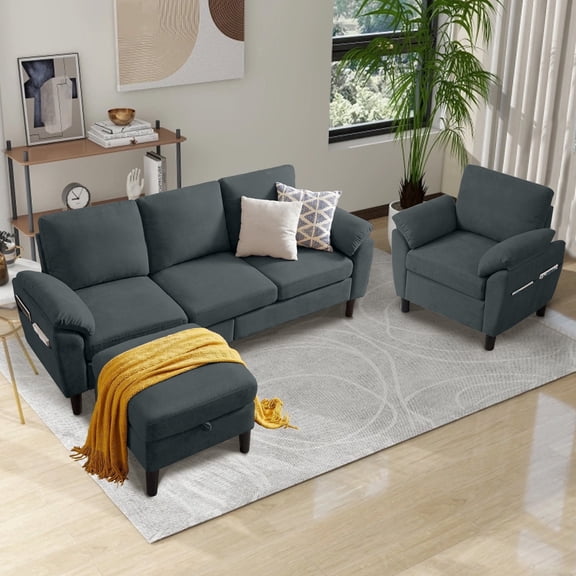 Soscana Living Room Furniture 2 Piece Set,Sectional Sofa Couch with Storage Ottoman and Accent Chair,Dark Gray