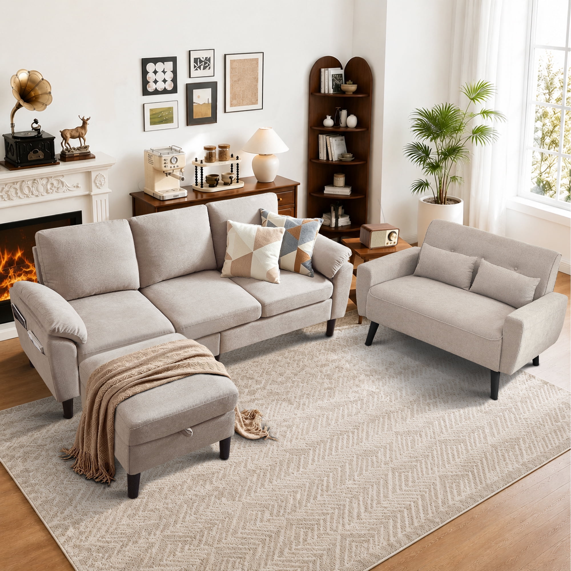 Soscana Sectional Sofa with Storage Ottoman and Loveseat, 3 Seat L Shaped Couch and 2 Seat Sofa,Living Room Furniture Set for Home Apartment Office Studio