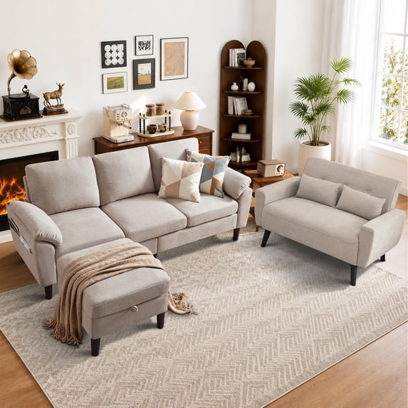 Soscana Sectional Sofa with Storage Ottoman and Loveseat, 3 Seat L Shaped Couch and 2 Seat Sofa,Living Room Furniture Set for Home Apartment Office Studio