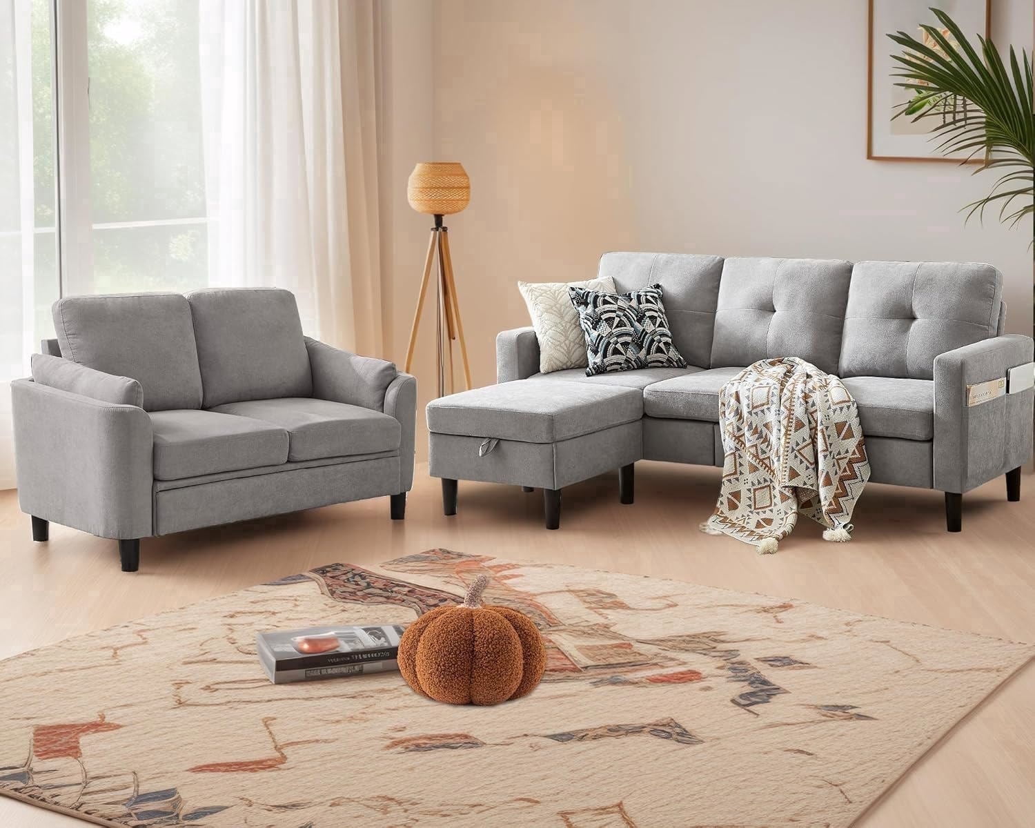 Soscana Living Room Furniture Set,Sectional Sofa with Storage Ottoman ...