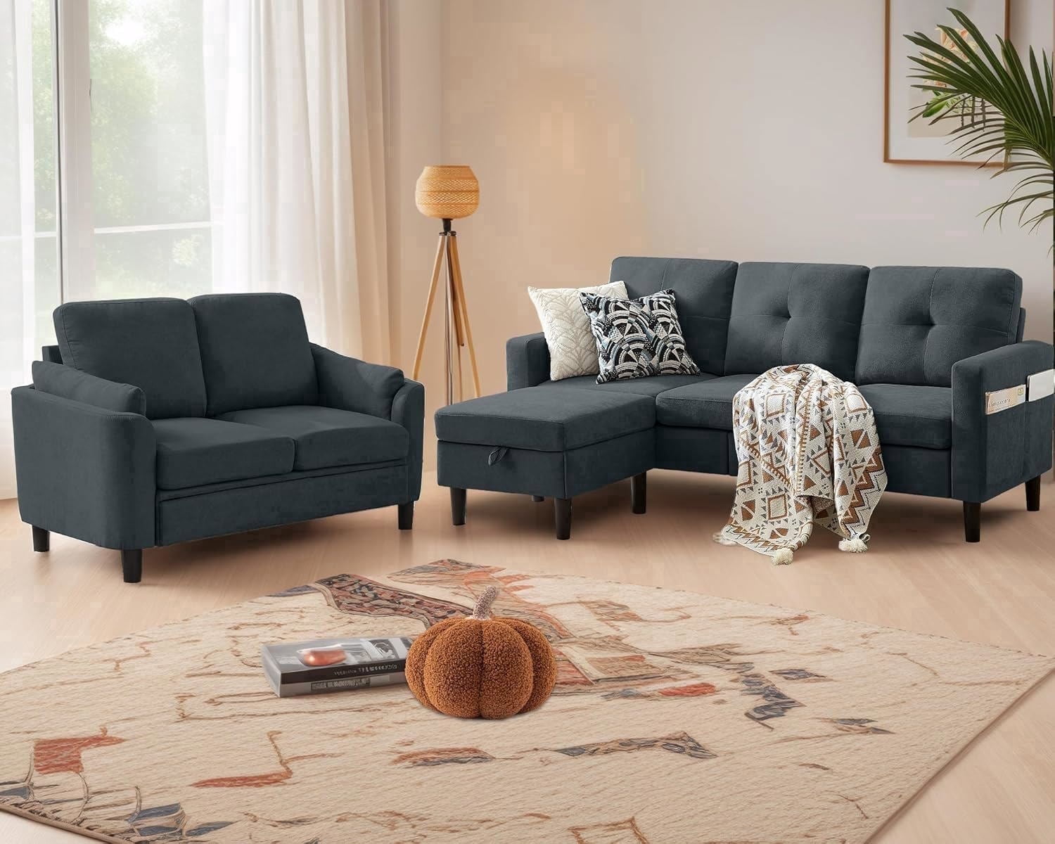 Soscana Living Room Furniture Set,Sectional Sofa with Storage Ottoman ...