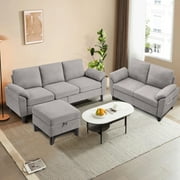 Soscana Living Room Furniture 2 Piece Set,Sectional Sofa Couch with Storage Ottoman and Double Seater Loveseat,Light Gray