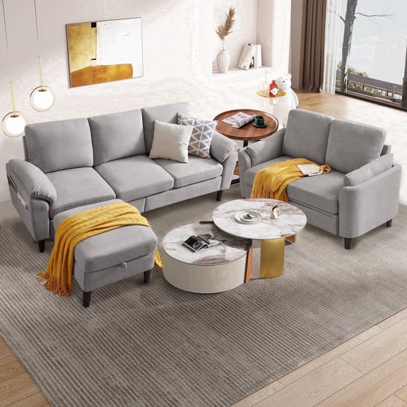 Soscana Living Room Furniture Set, 3 Seater Sectional Sofa with Storage Ottoman and Loveseat, Modern Sofa Couch Love Seat for Living Room Apartment Studio Office