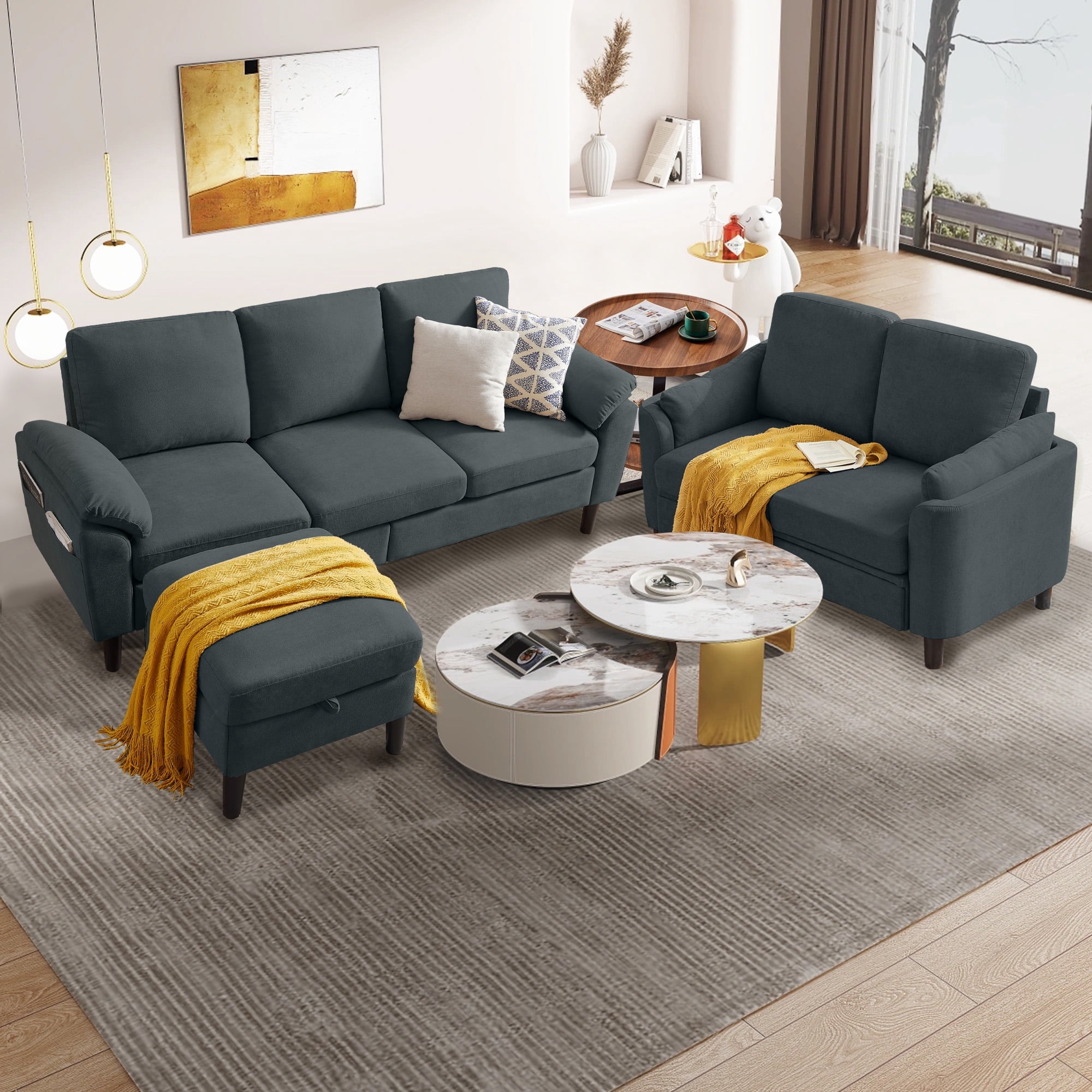 Soscana Living Room Furniture Set, 3 Seater Sectional Sofa with Storage ...